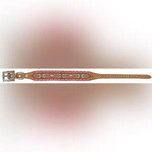 Showman Couture Genuine leather dog collar with beaded inlay pink whipstitching
